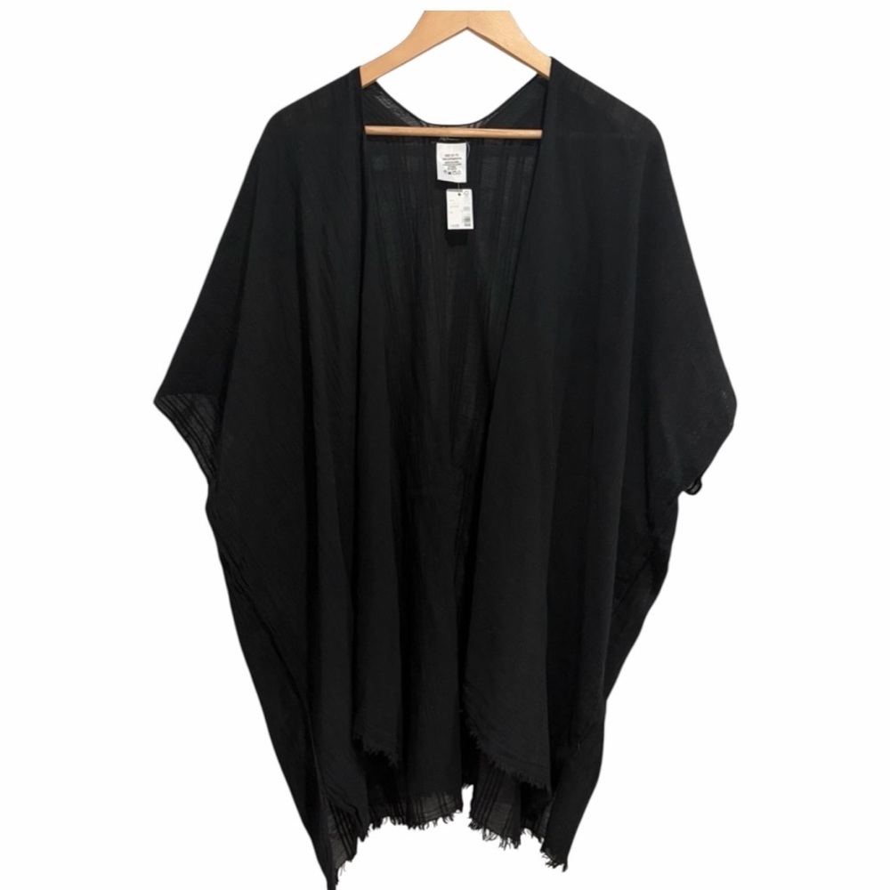 Reitman’s Black Open-Front Lightweight Short Sleeve Kimono 100% Cotton